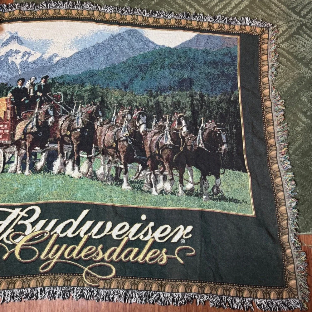 Vintage Budweiser Clydesdales Tapestry Throw Blanket Horse Wall Hanging 70x52